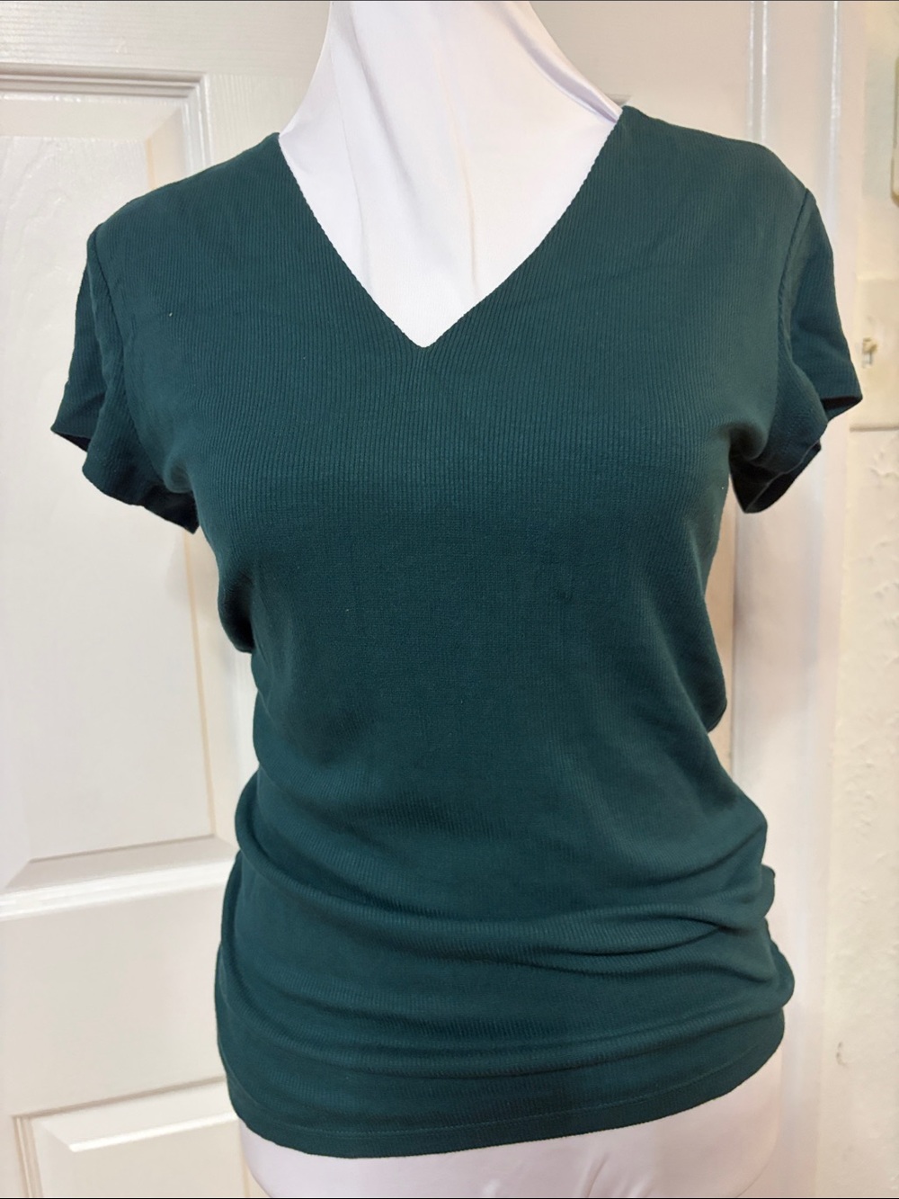 INC International Concepts Forest Green V-Neck Short Sleeve Top